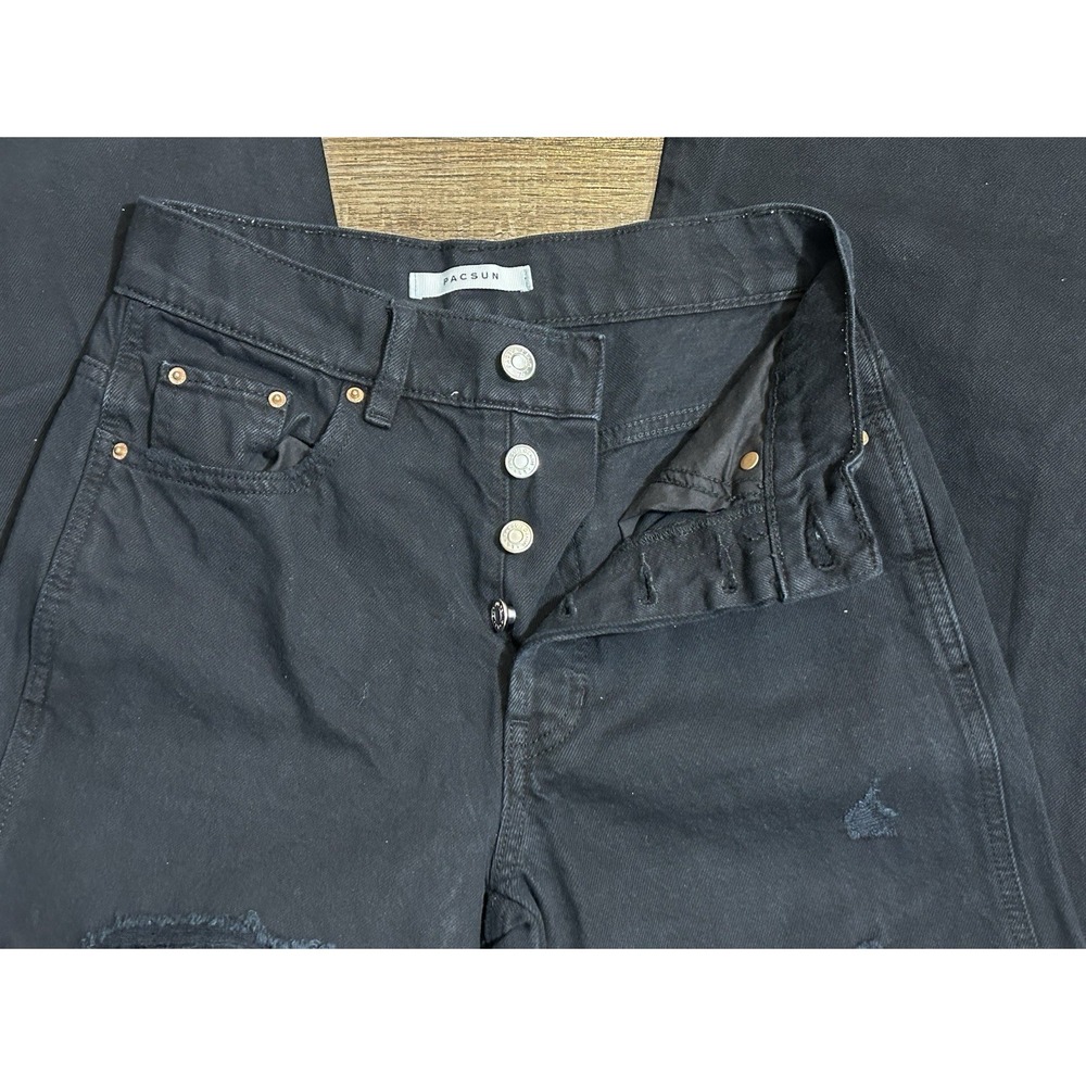 PacSun Women's Ultra High Rise Slim Jeans Size 24 Black Distressed Button Fly - Picture 4 of 14